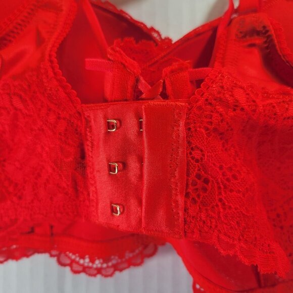 2 Aerie Red & Maroon Lace Longline Underwire Supportive Balconette Bra Size 32D - Picture 11 of 16
